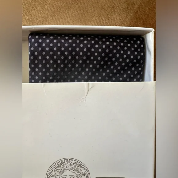 Original Gianni Versace rare find still in Box Silk neck Tie Polka dots